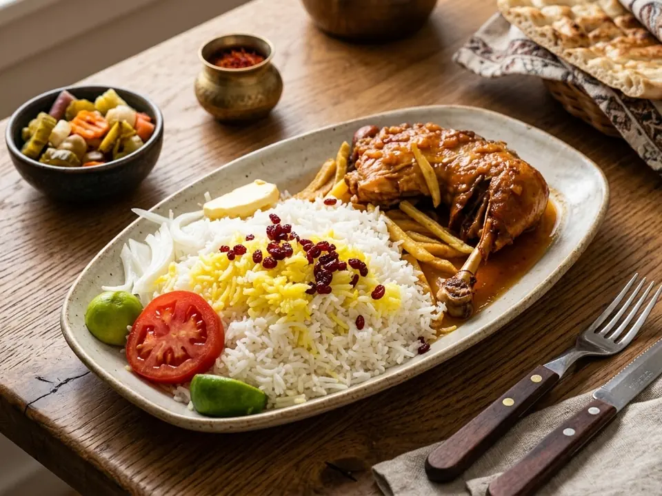 زرشک‌پلو با مرغ